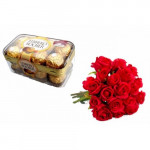 16 Pcs Ferrero Rocher with 12 red roses