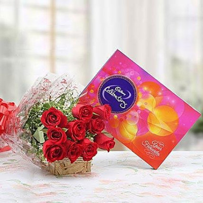 Red Roses With Cadbury Celebrations